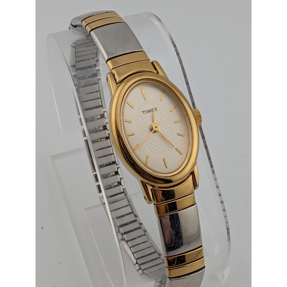 Timex Cavatina Watch Women 18mm Gold Case Two Tone‎ Stretch Band- New Battery